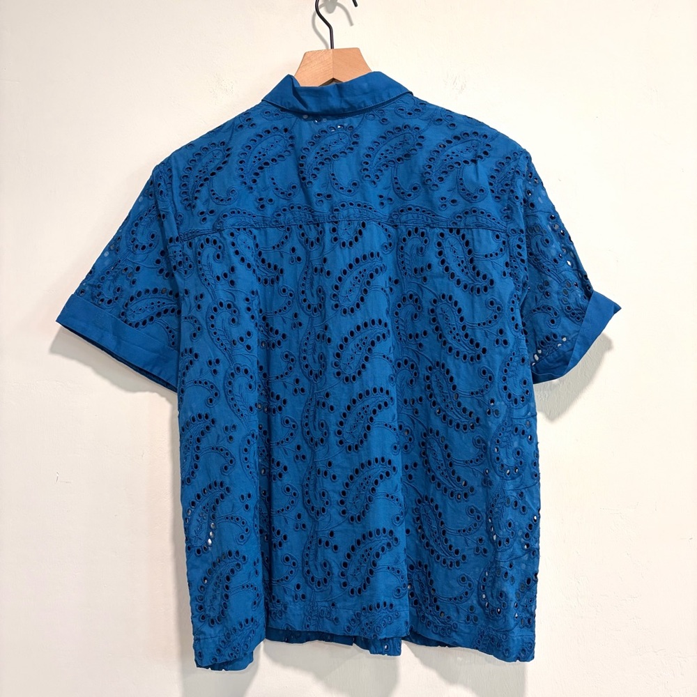 Chicos Short Sleeve Paisley Eyelet Button Down Top - Picture 10 of 13